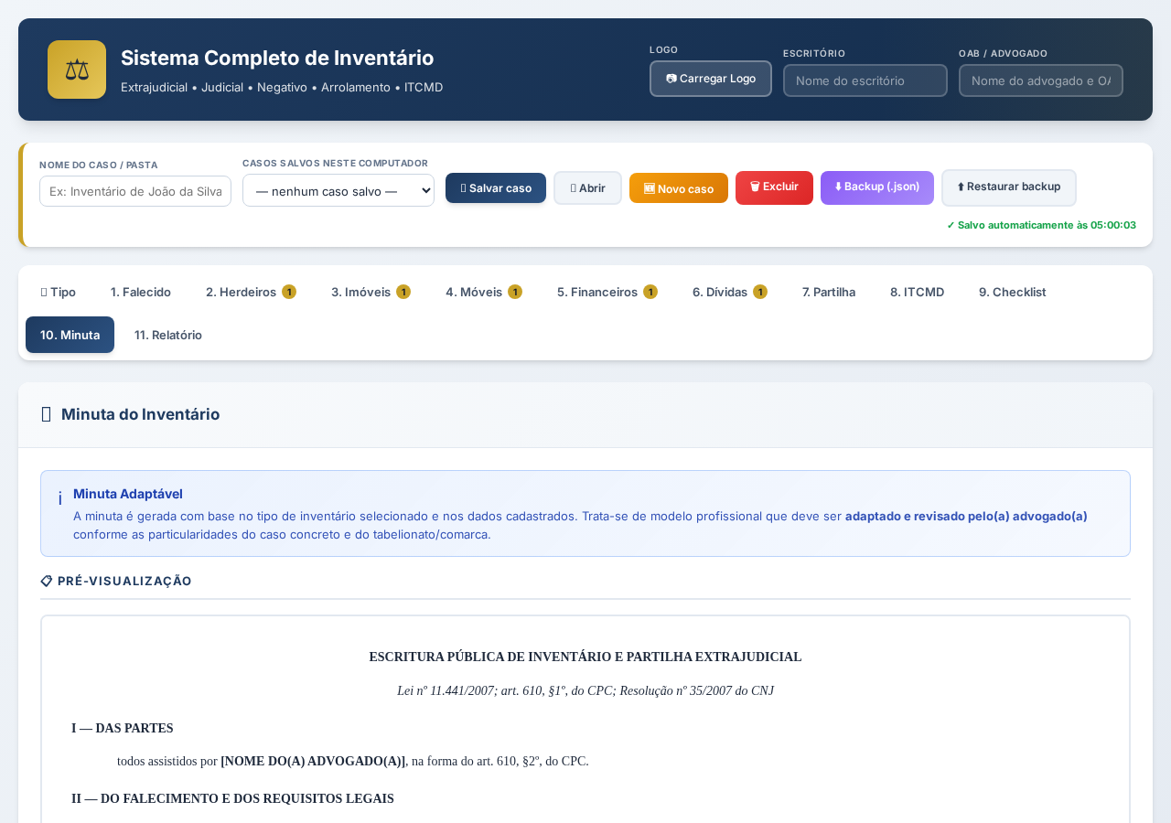 Minuta de escritura pública gerada automaticamente